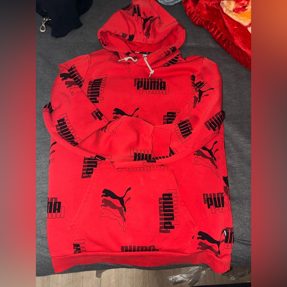 Puma Red Sweater with Dynamic Logo Pattern
